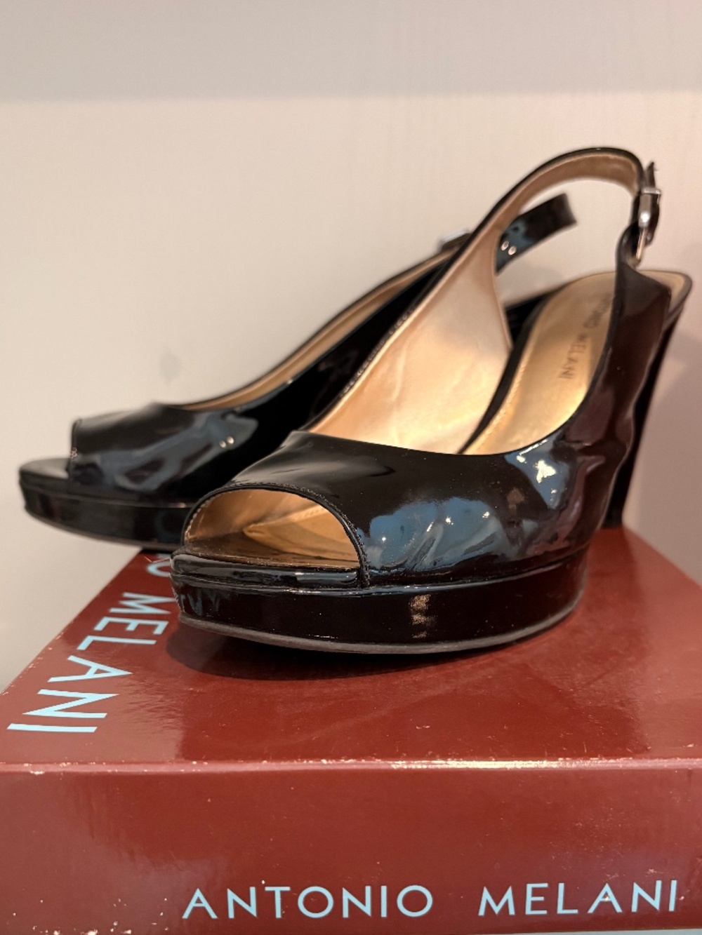 Antonio Melani black patent platform heels. 9.5M